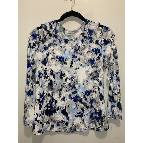 Calvin Klein Womens Cold Shoulder Abstract Print Top Long Sleeves Size M - Picture 1 of 3